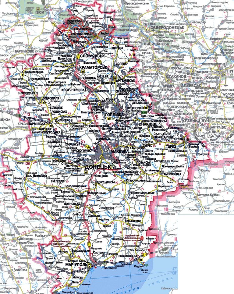 Карта луганской и донецкой области подробная с городами и поселками на русском языке